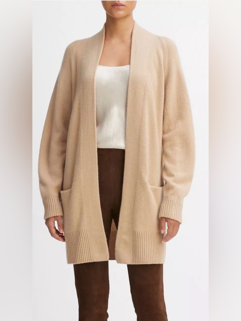 Vince 100% Cashmere Open Front Cardigan Camel Tan Womens Size XS